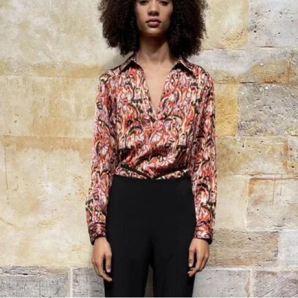 Zara satin print blouse